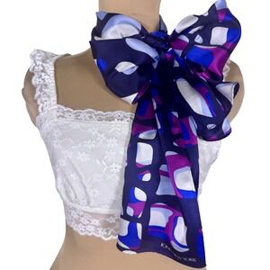 Jones‎ New York Silk Scarf Blue Purple White Geometric Mod Print Jewel Toned